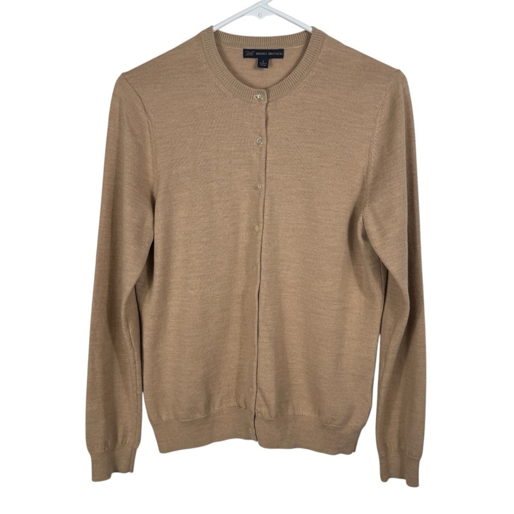 346 Brooks Brothers Tan 100% Merino Wool Cardigan & Tank, Size L